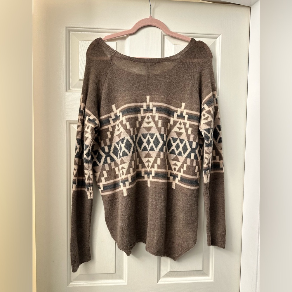 Joie Brown Grey Aztec Boho Brenda Geometric Wool Cashmere Sweater S M L - Picture 10 of 15